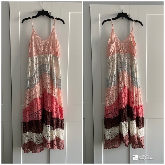 Anthropologie Raga Sleeveless Tiered Eyelet Maxi Dress Size L - Picture 4 of 11